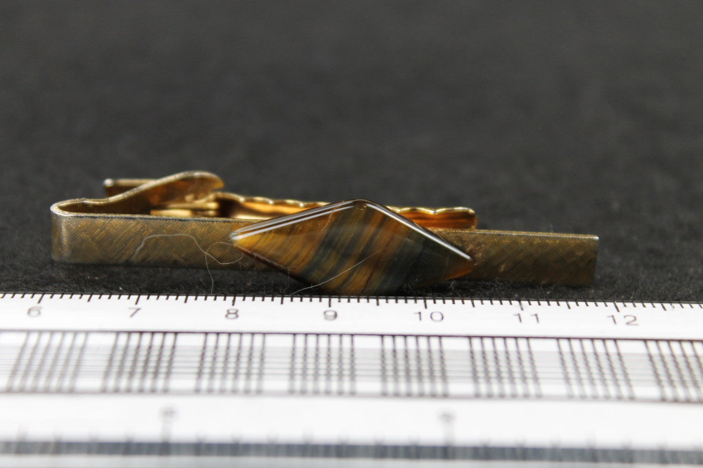 Vintage Diamond Tiger's Eye Stone Tie Clip 