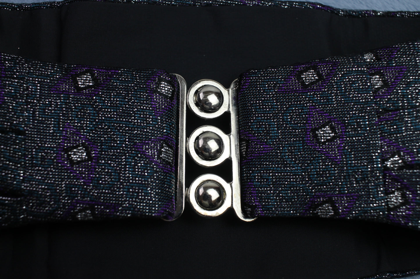 Vintage Jose Piscador green purple silver sparkly pleated cummerbund