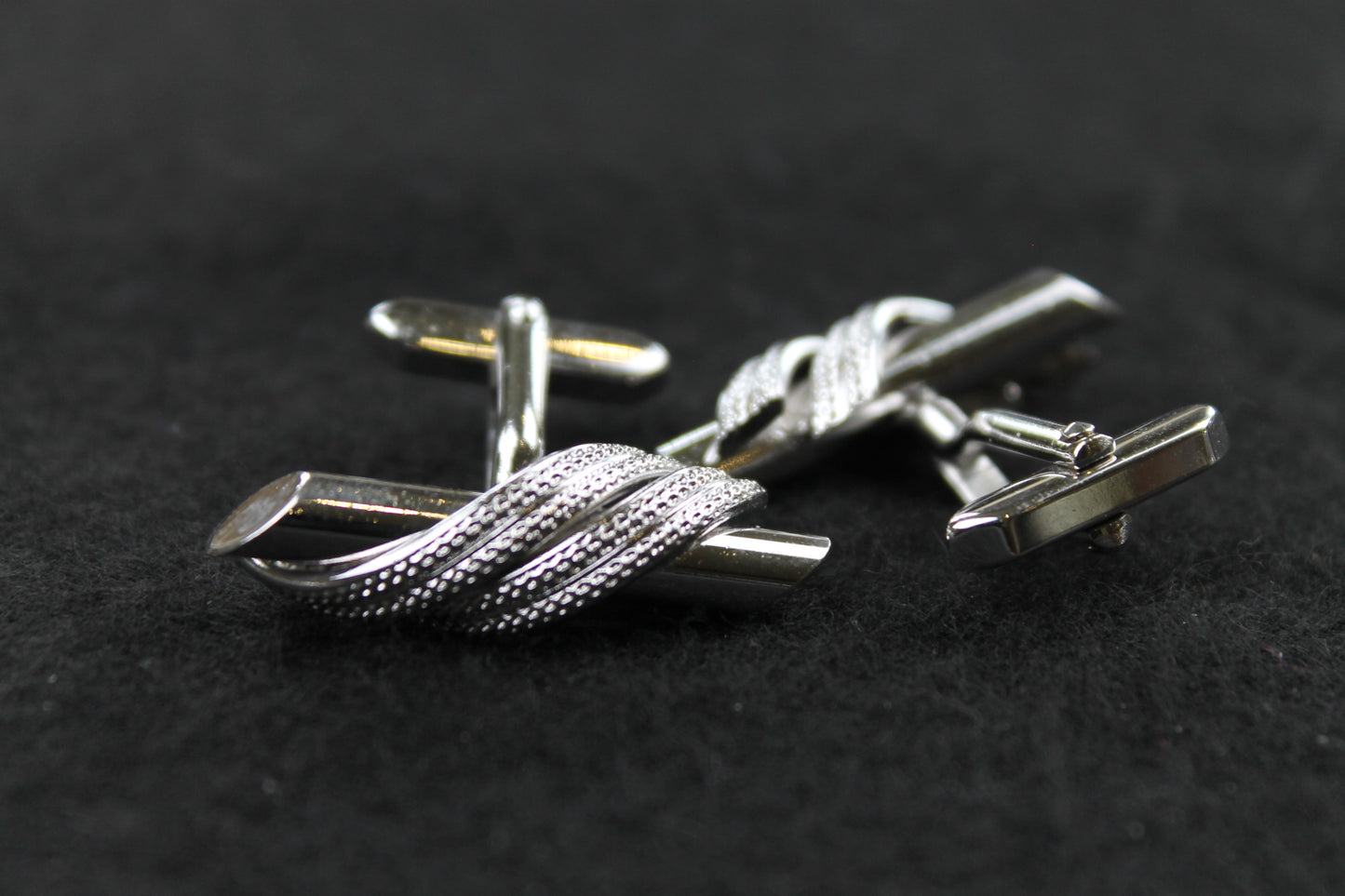 Vintage Silver Metal Rope Wrap Cufflinks