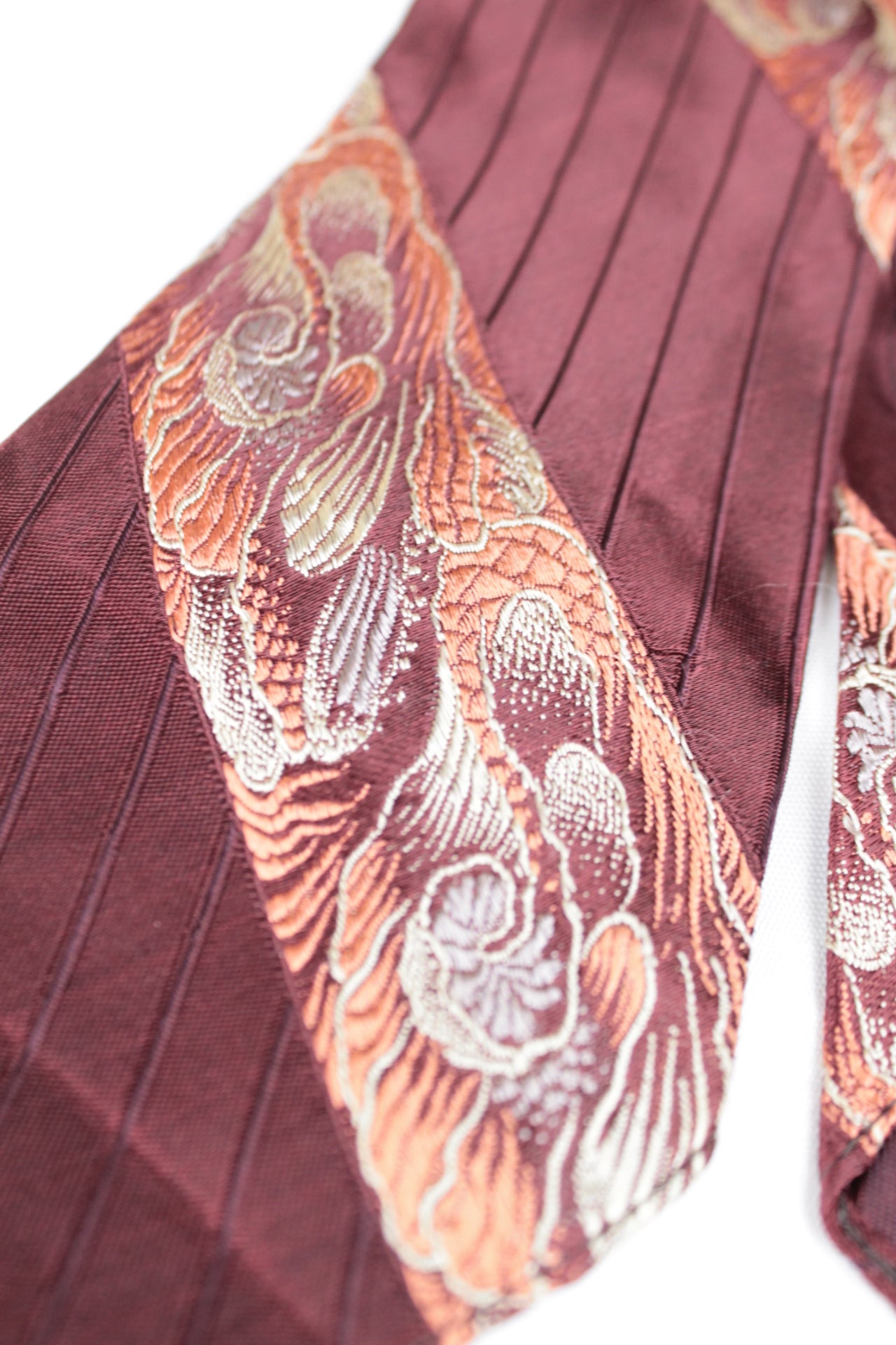 Vintage 1950s Pilgrim Cravats Brown embroidered pattern jacquard pin stripes Swing Tie