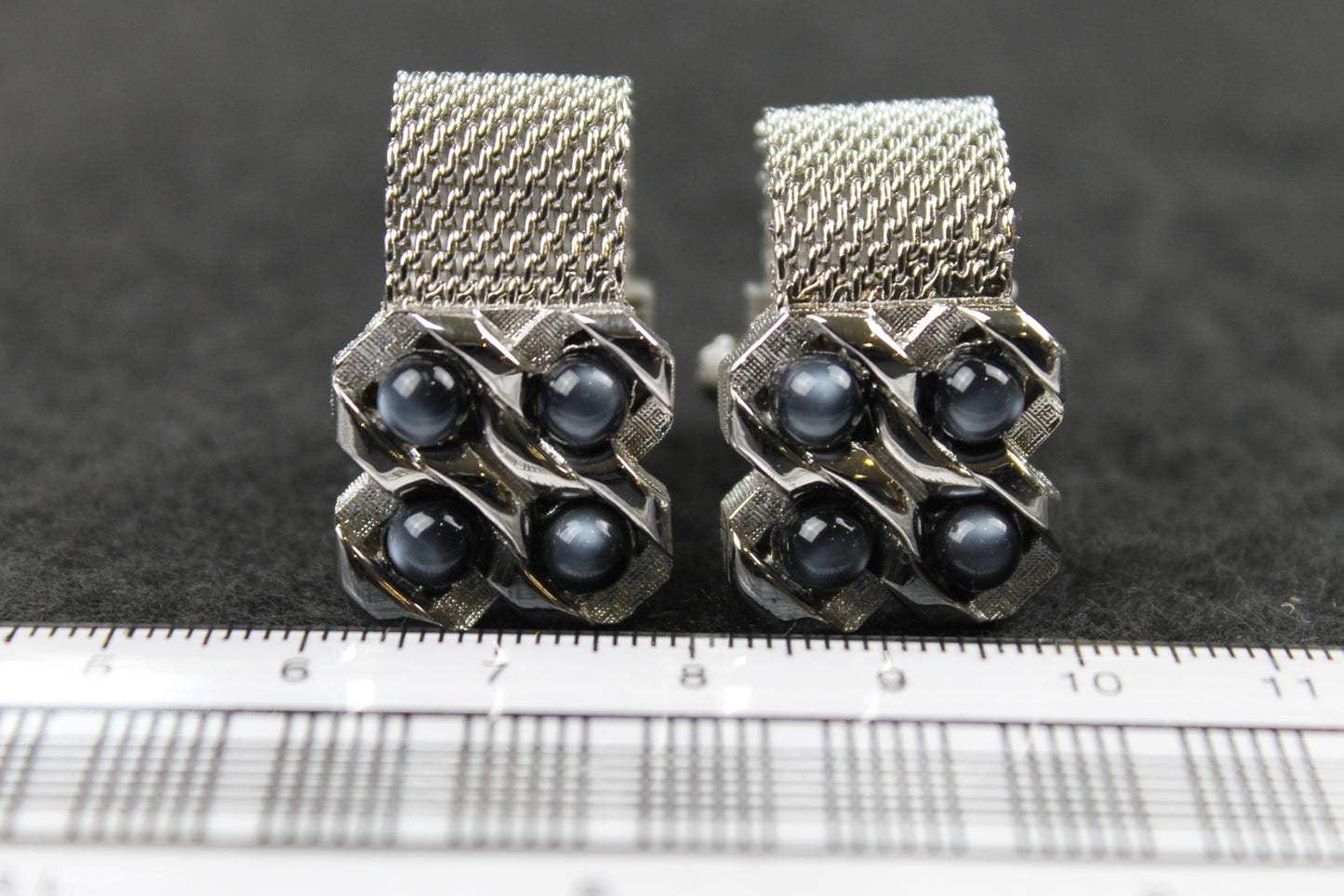 Vintage Grey Faux Pearl Wrap Around Silver Metal Cufflinks