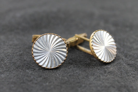 Vintage Round Spiral Cut Silver Face Cufflinks