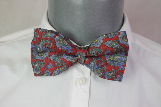 Vintage pre-tied red blue green paisley pattern bow tie adjustable