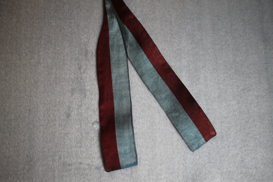 Vintage University self tie paddle end all silk blue burgundy block stripe pattern bow tie adjustable