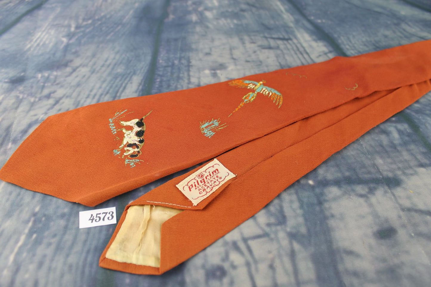 Vintage 1940s/1950s Pilgrim Cravats Hand Painted Dog Spaniel Pheasant Tie