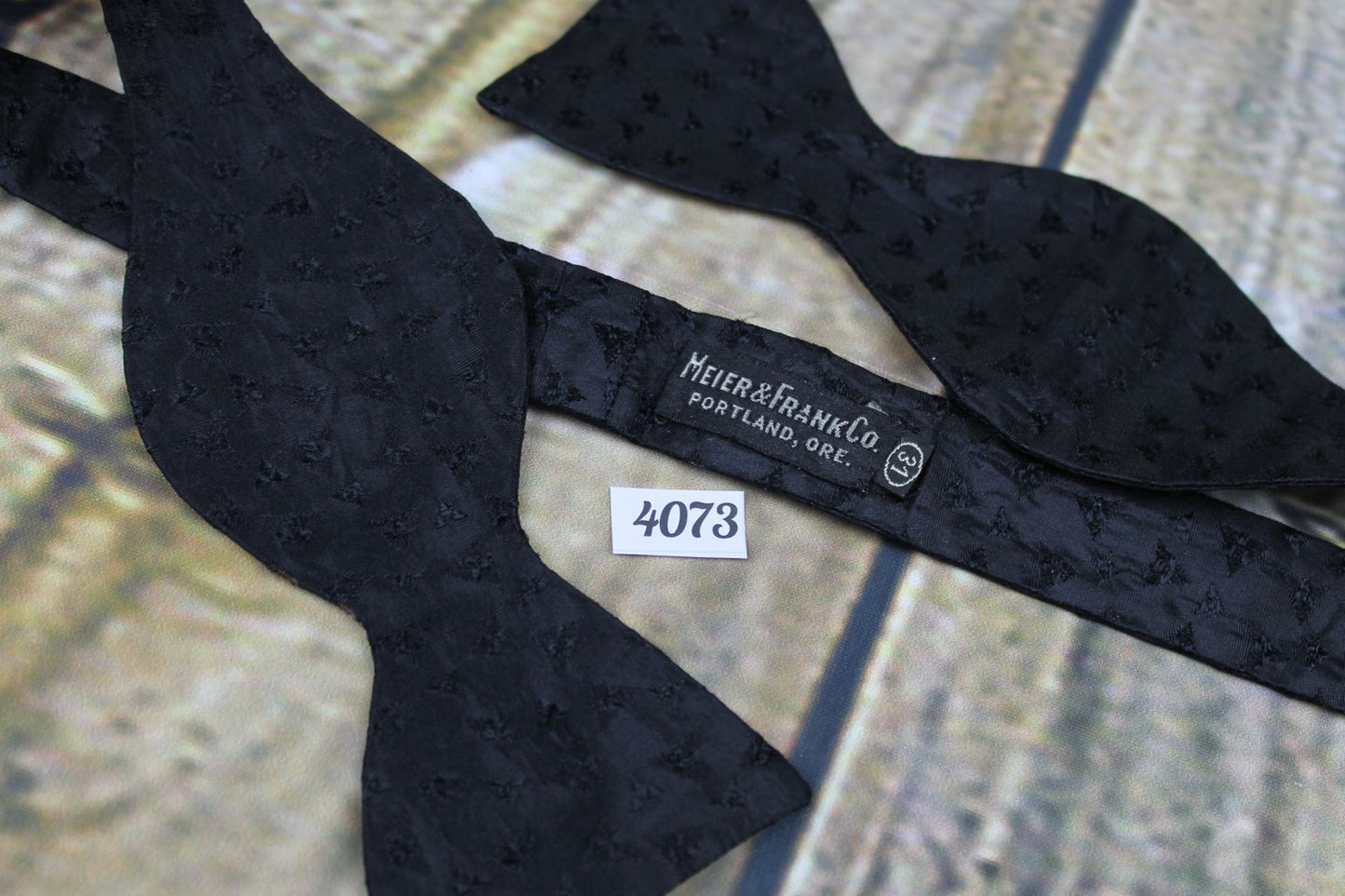 Vintage Self Tie Straight End Thistle Bow Tie Embroidered Black