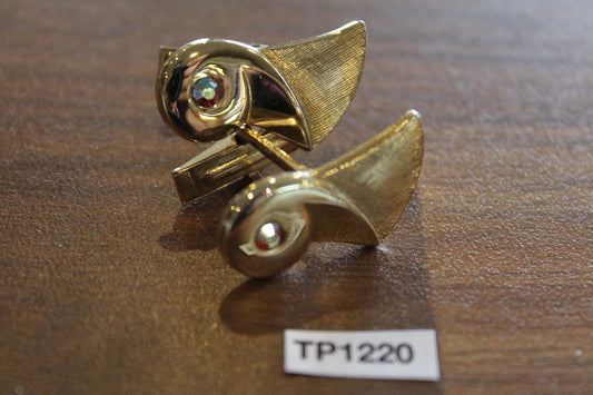 Vintage gold metal iridescent glass stone cuff links