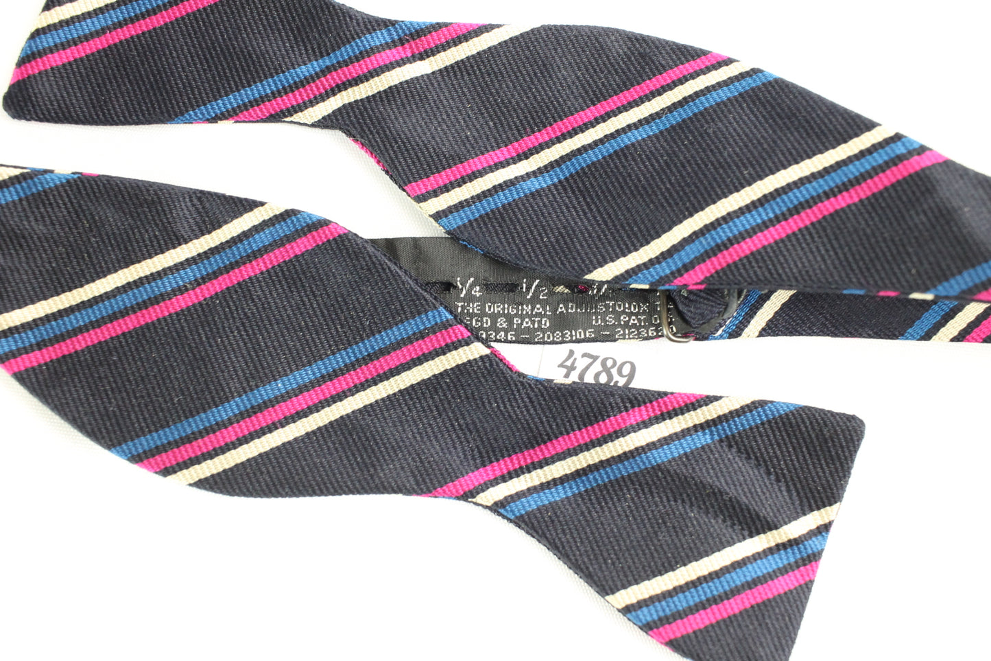 Vintage Self Tie Bow Tie Navy Tri-colour Stripe Thistle End