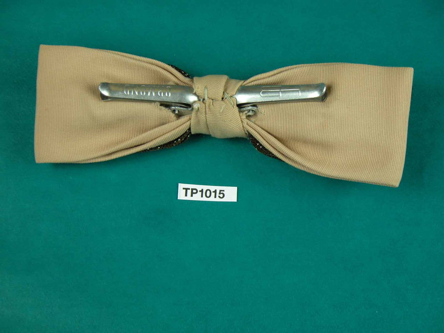 Vintage Ormond U.S.A dusky pink brown 2 layer pattern 1950s clip on bow tie