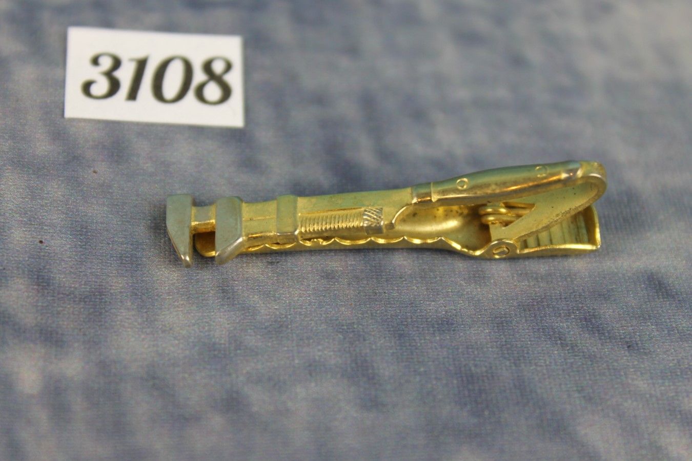 Vintage Gold & Silver Metal Tie Clip Adjustable Wrench Spanner Mechanic