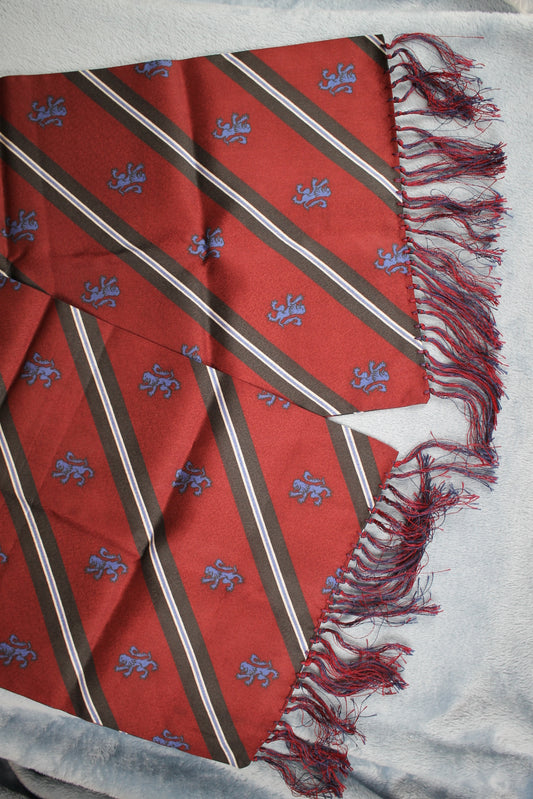 Vintage Tootal dark red blue lions motif fringed scarf retro mod