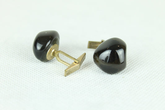 Vintage Gold Metal Black Stone Cufflinks