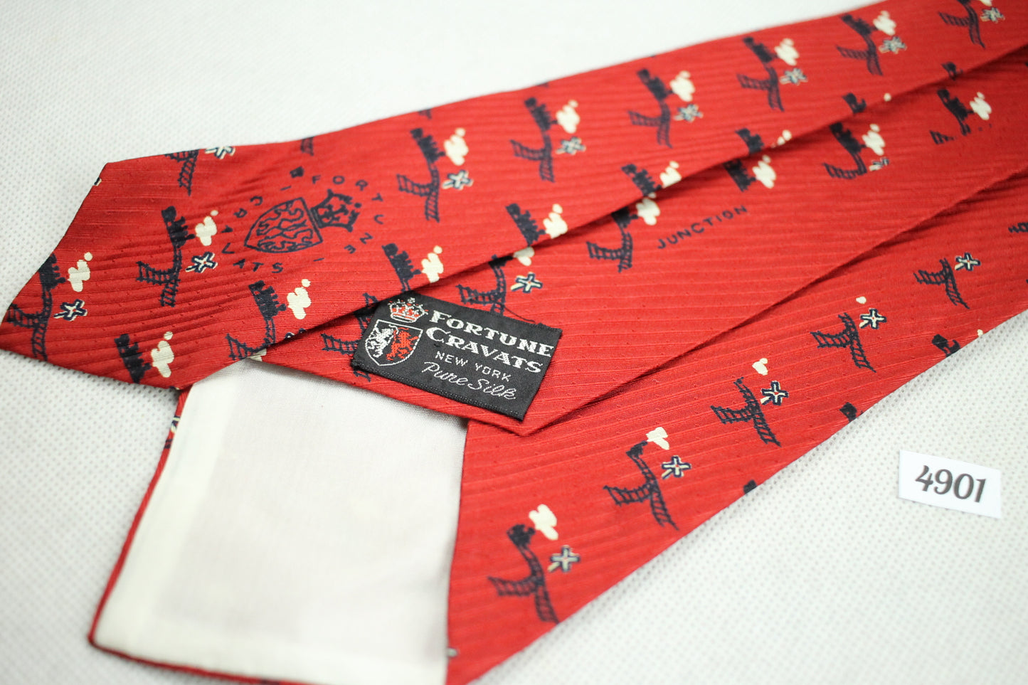 Vintage 1960s Fortune Cravat Steam Train Repeat Pattern Swing Tie
