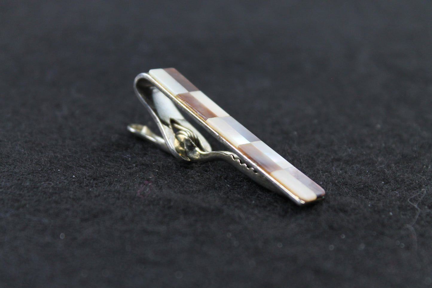 Vintage Marhill Mother of Pearl Checkerboard Tie Clip