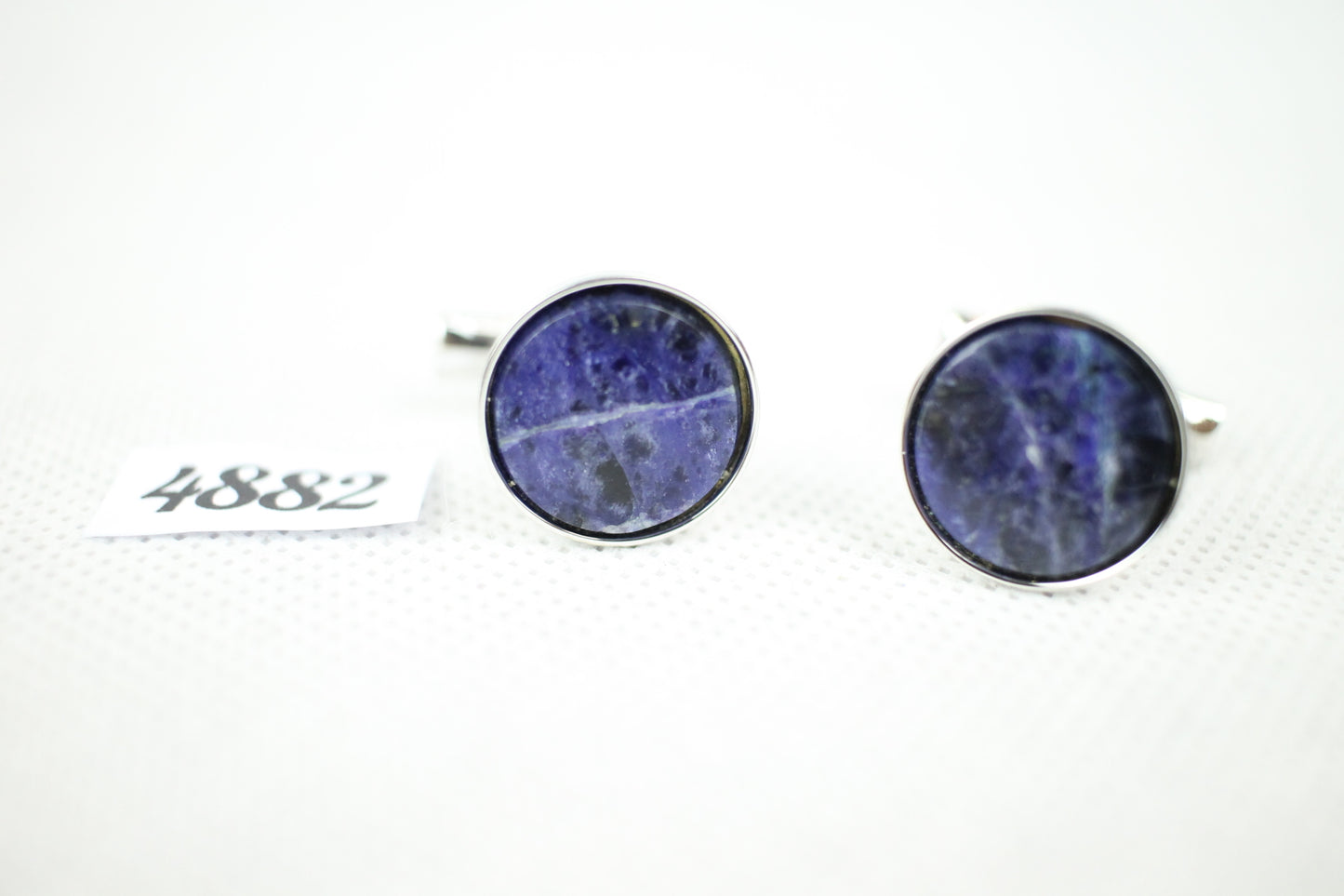 Vintage Blue Marble Silver Metal Push Through Cuff Links