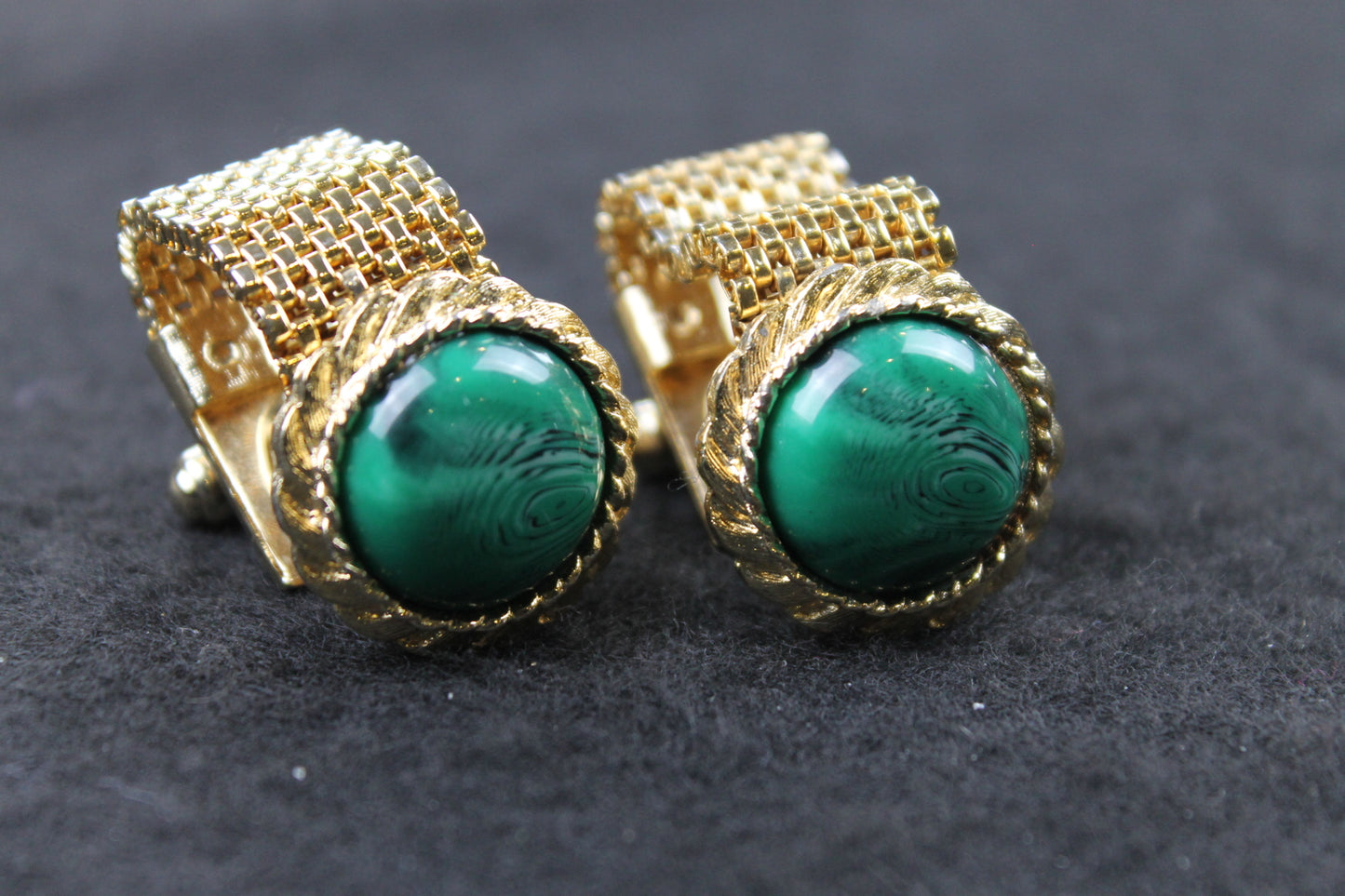 Vintage Large Green Stone Wrap Around Cufflinks