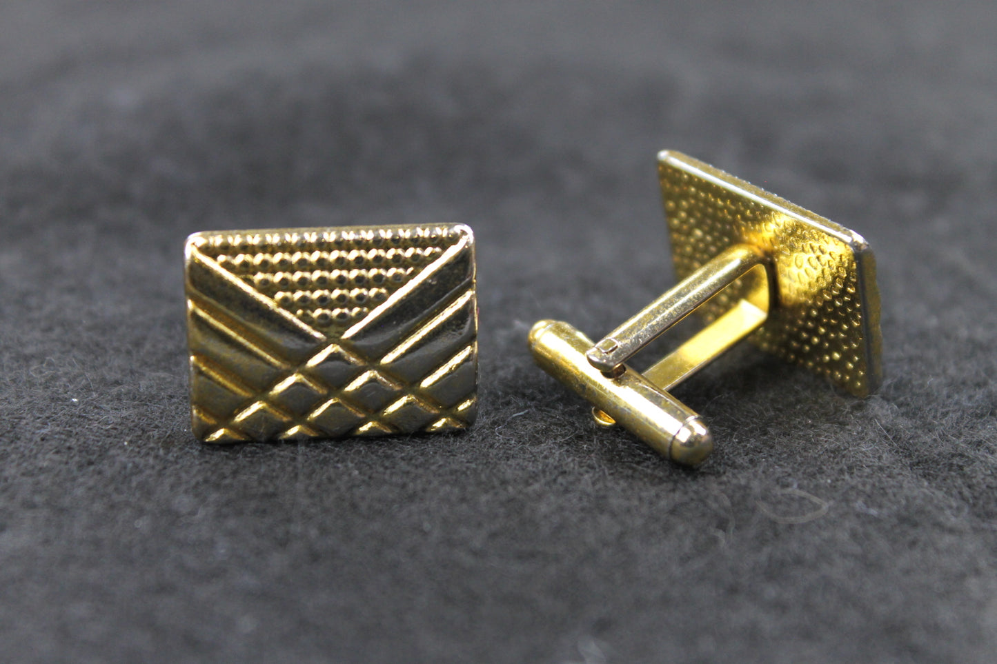 Vintage Oblong Gold Metal Woven Pattern Cufflinks
