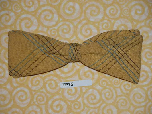 Vintage 1950s Beau Brummell U.S.A brown blue stripe square end clip on bow tie