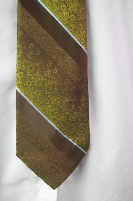 Vintage Wembley green brown jacquard striped tie