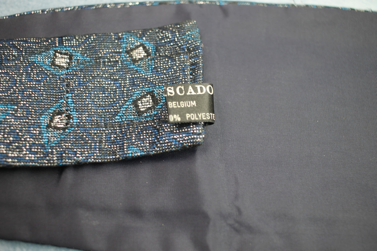 Vintage Jose Piscador blue black silver sparkly pleated cummerbund