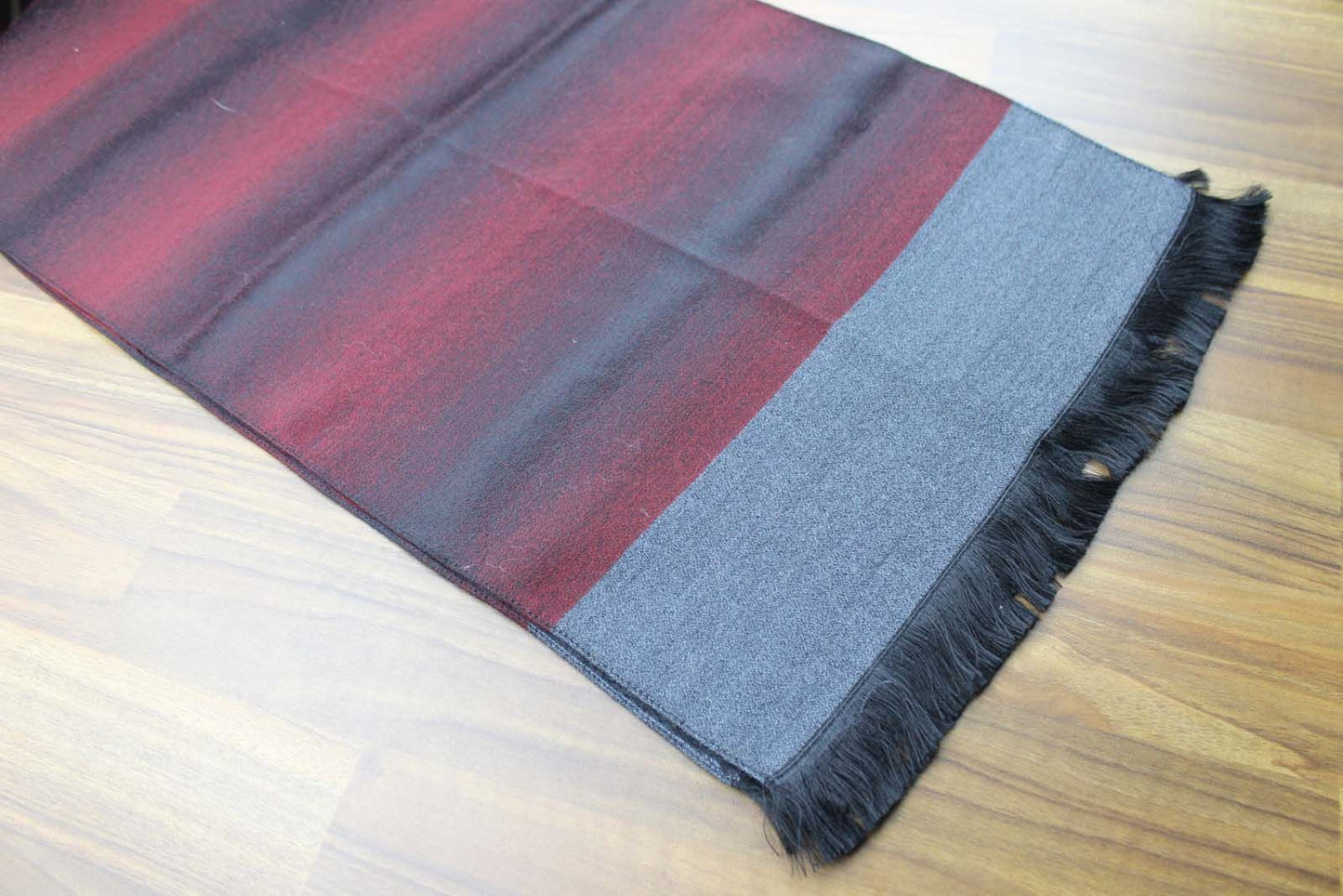 Vintage Mens Unusual Striped Burgundy Grey Black Fringed Scarf Retro Mod