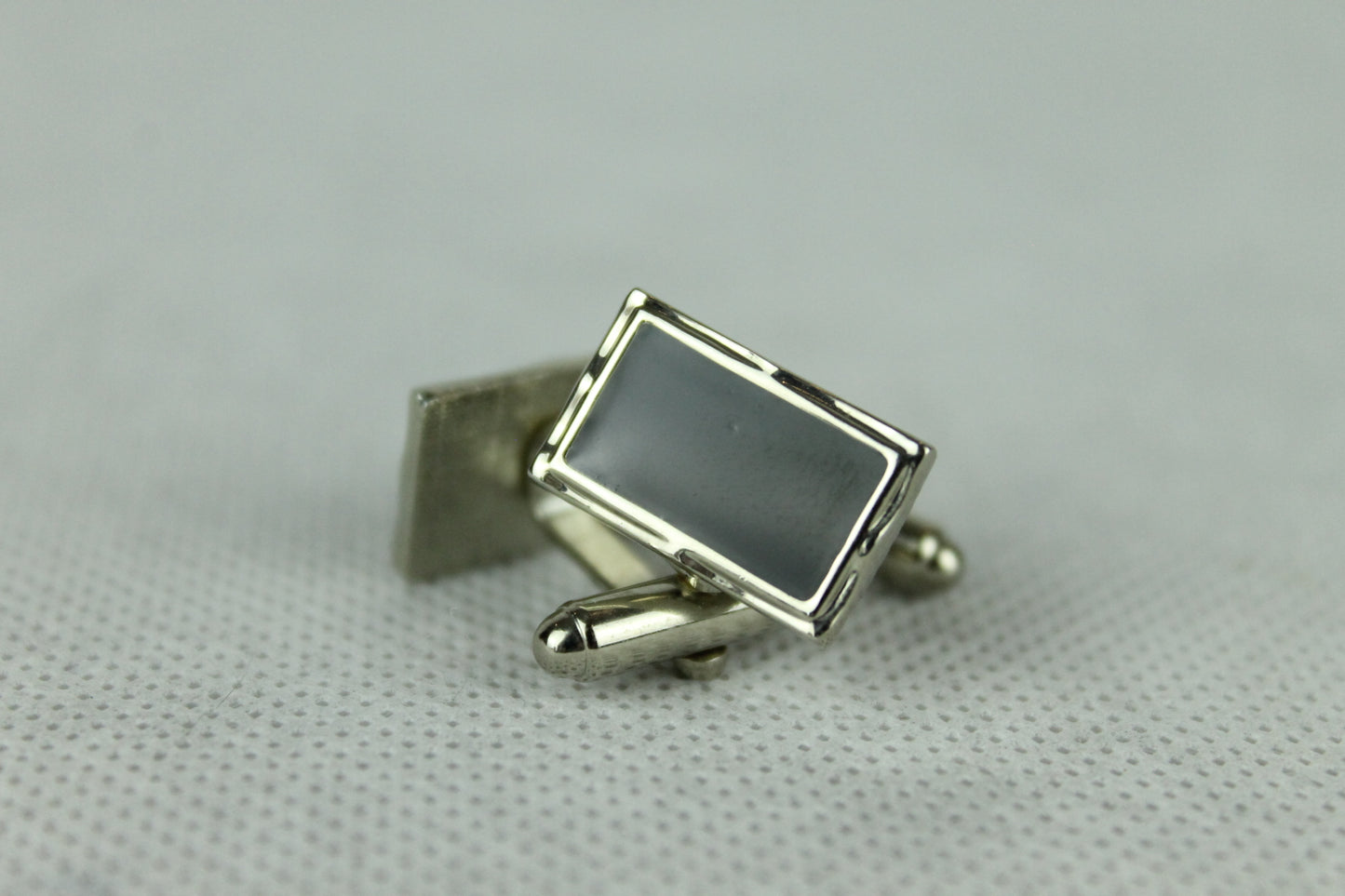 Vintage Silver Oblong Black Inset Cuff Links