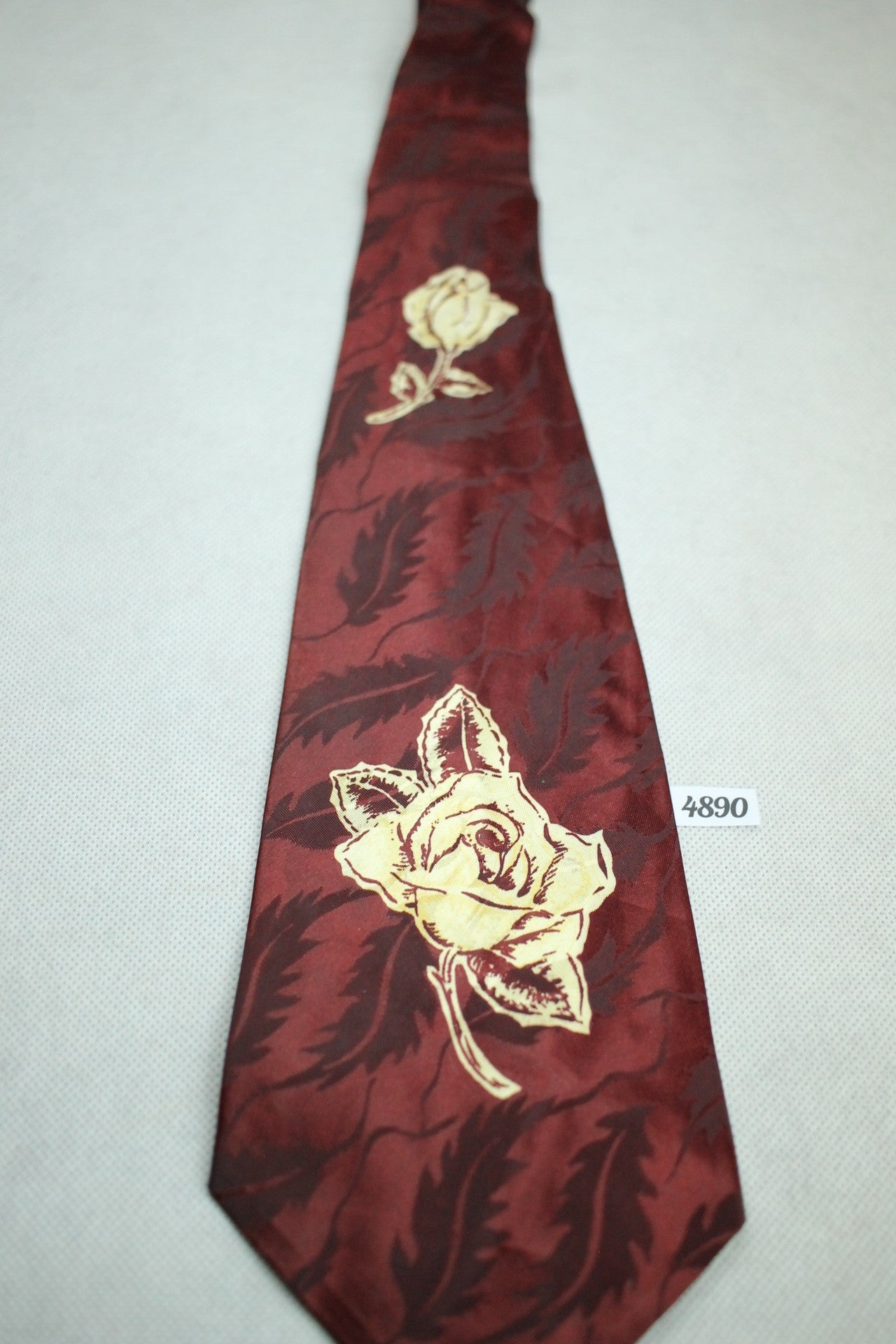 Vintage 1940s/50s Shops For Men Jacquard Burgundy Floral Swing Tie