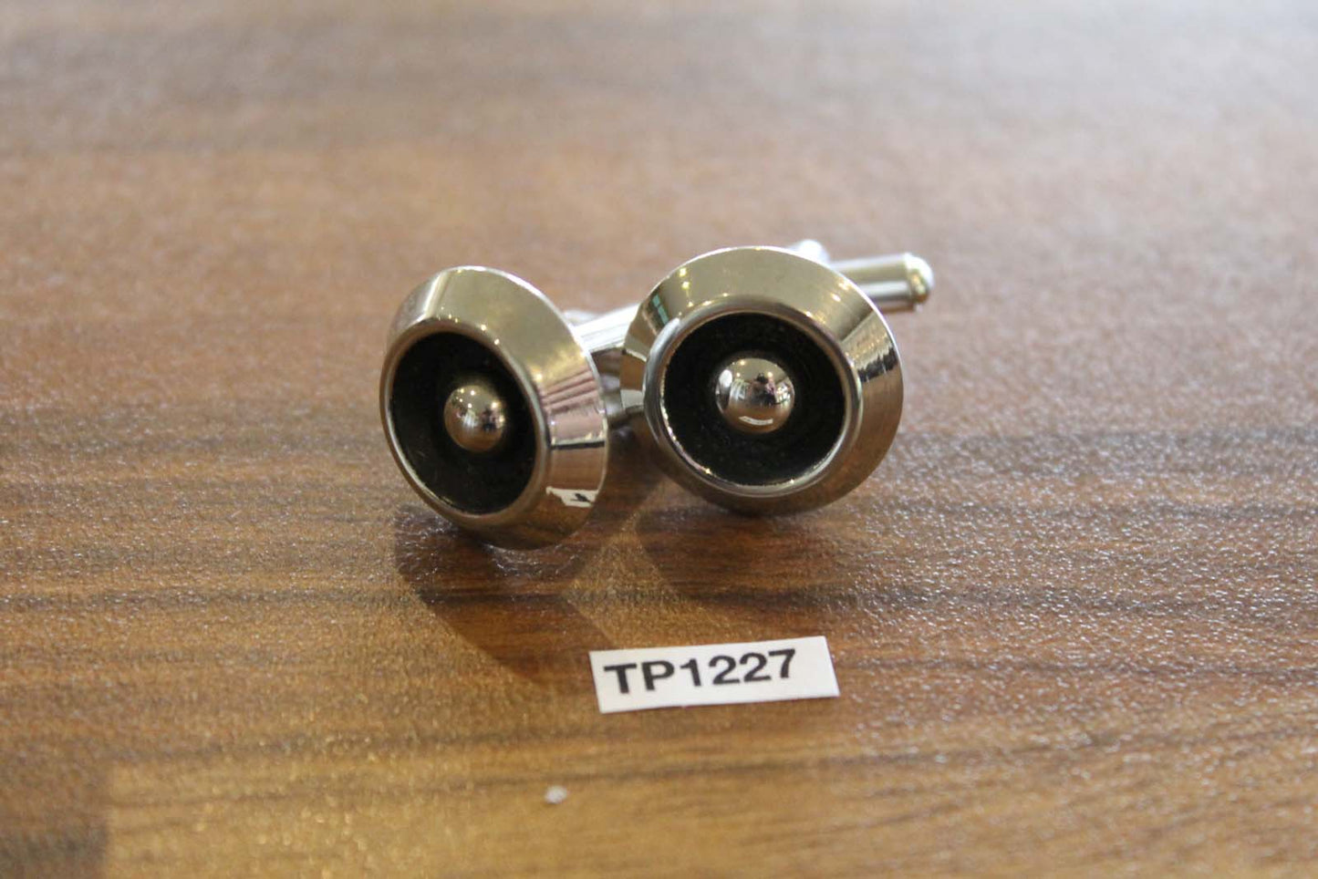 Vintage black silver metal round cuff links