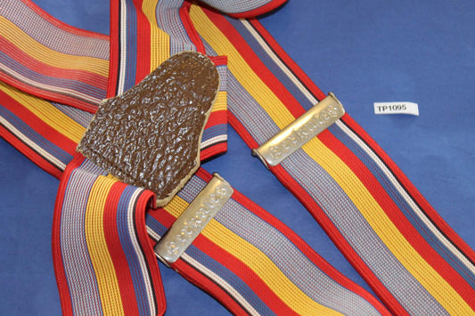 Vintage Herkules retro wide leather thong button on elasticated striped braces 80s/Wall Street