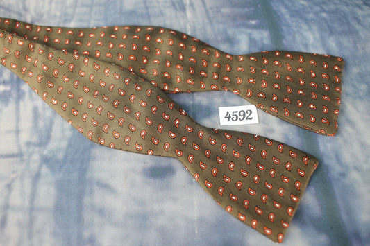 Vintage Straight End Thistle Bow Tie Brown Orange Repeat Pattern Adjustable