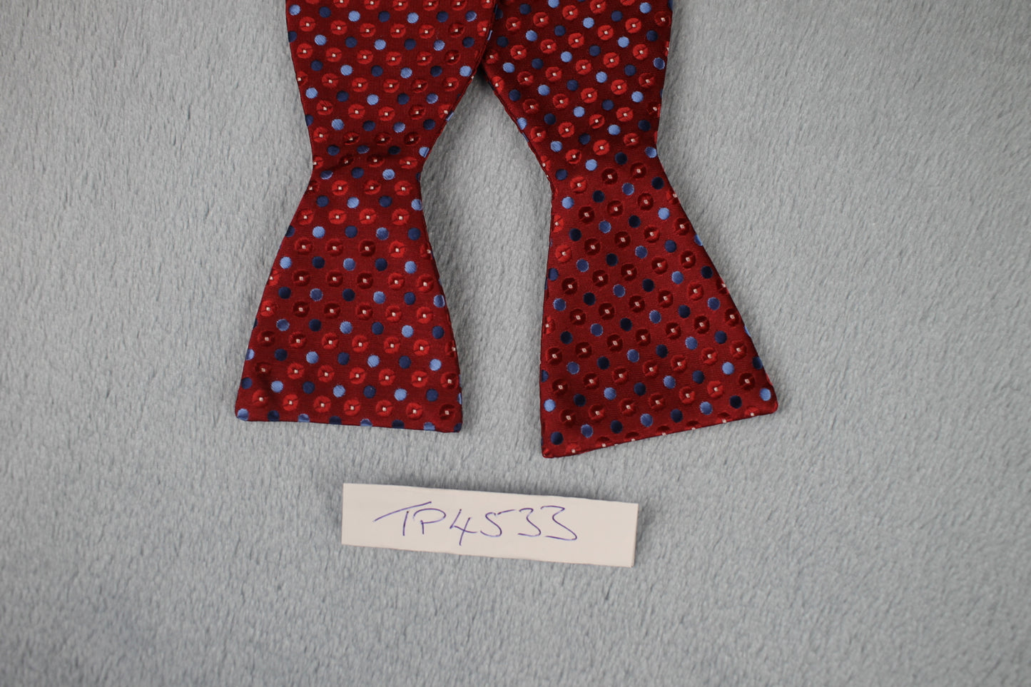 Vintage Stafford Essentials self tie thistle end red blue circles pattern bow tie adjustable