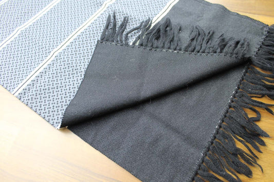 Vintage Mens Unusual Grey Black Cream Fringed Scarf Retro Mod