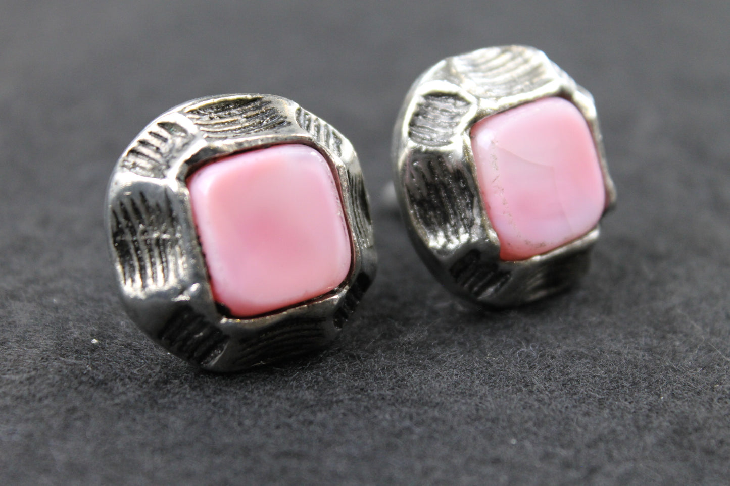 Vintage Chunky Rustic Set Pink Stone Centre Cufflinks