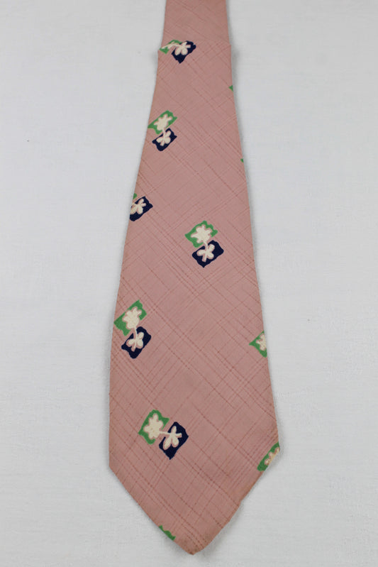 Vintage Hand Tailored Pink blue green Pattern Tie 1940s/50s