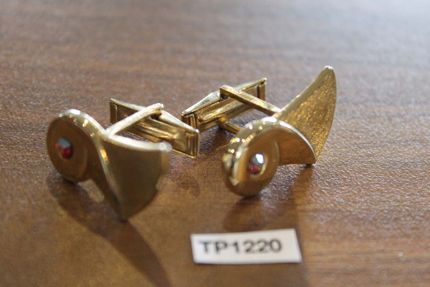 Vintage gold metal iridescent glass stone cuff links