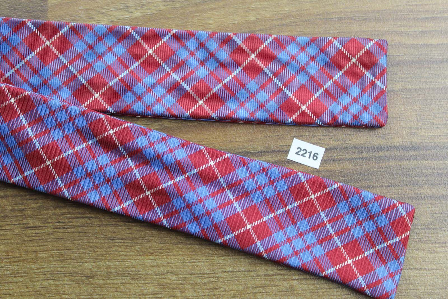 Vintage Arrow All Silk Self Tie Bow Tie Straight End Skinny Tartan Plaid Blue Red