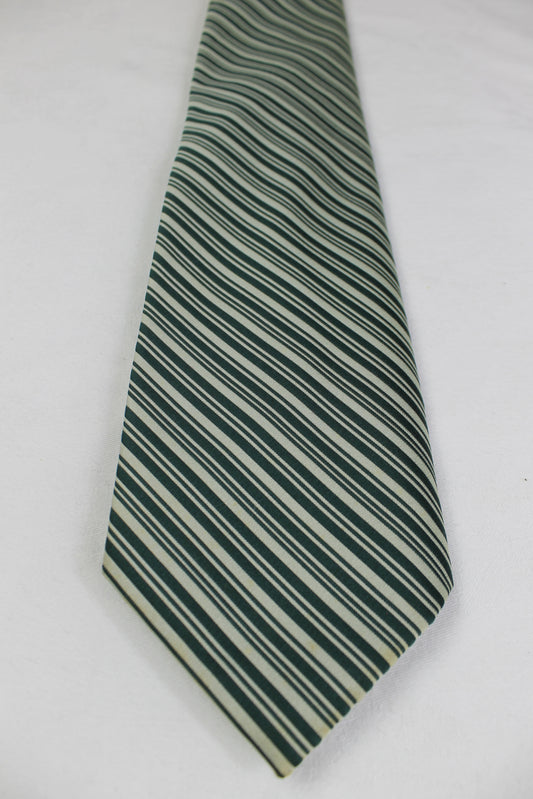 Vintage Towncraft Green Ivory Stripe Kipper Tie 1970s