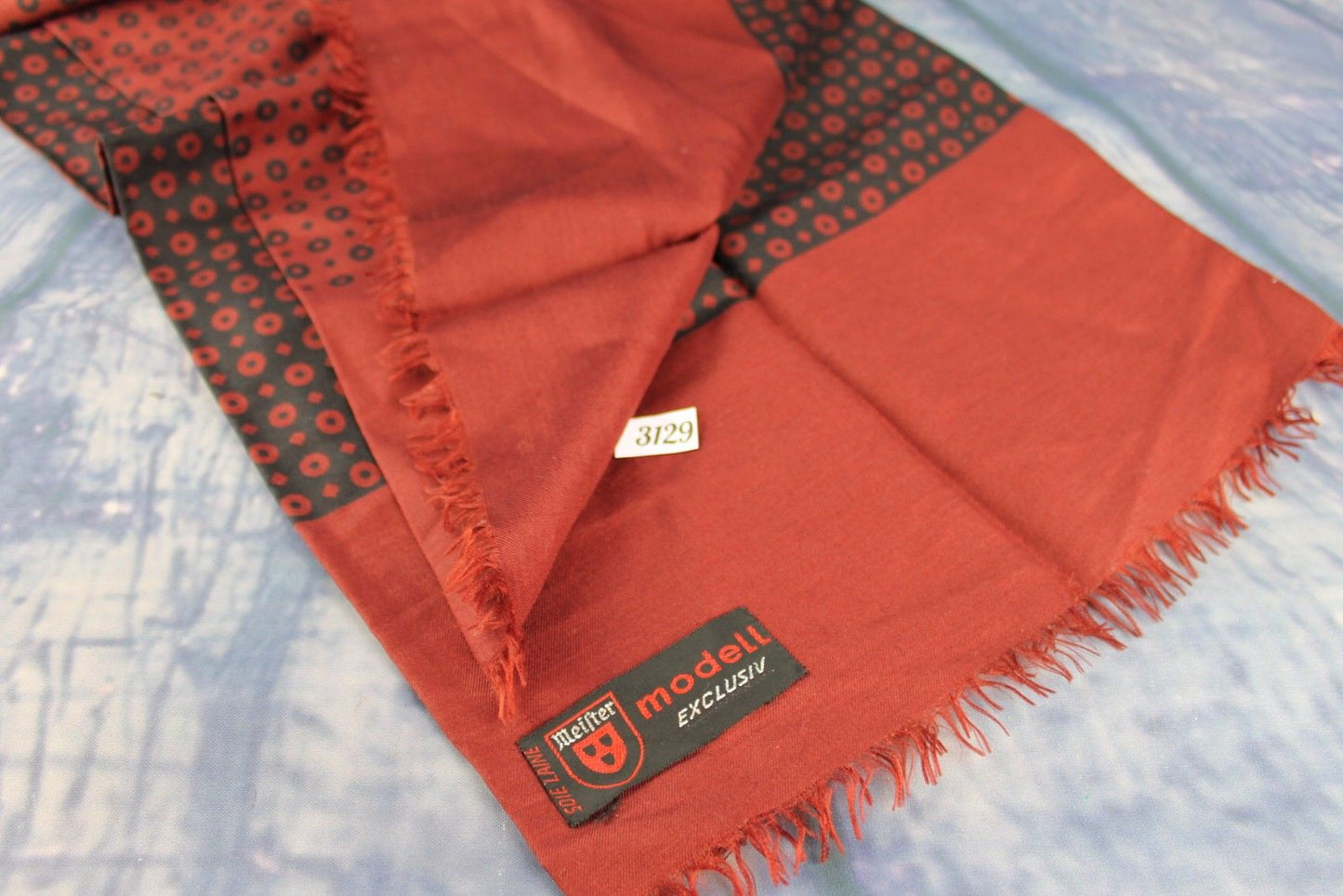 Vintage Meifter Modell Italian Wool & Silk Burgundy Black Circles Squares Pattern Scarf