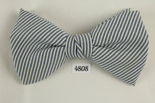 Vintage blue white pin striped clip on bow tie