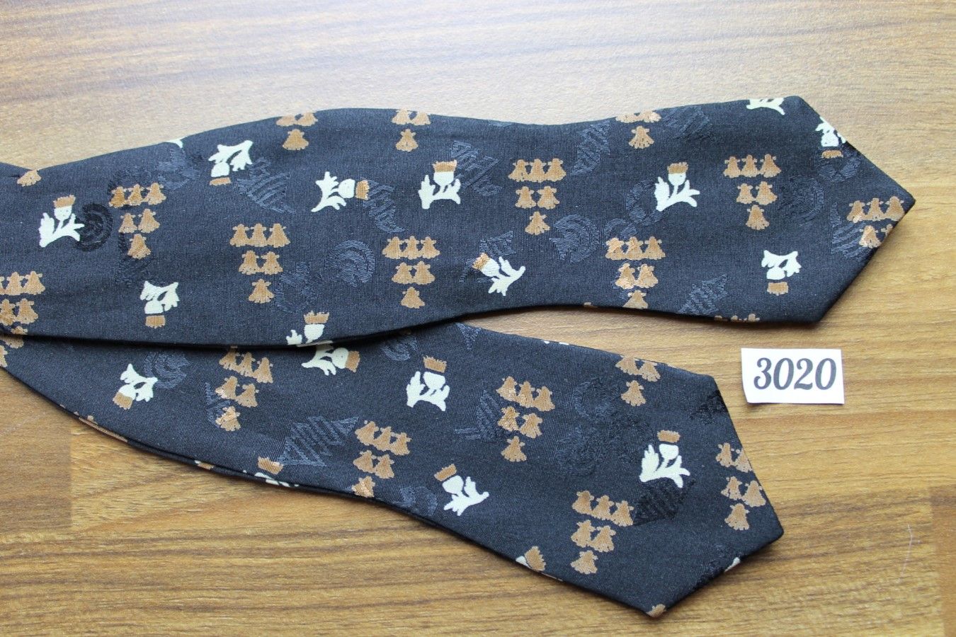 Vintage Brown Cream Black Jacquard Self Tie Arrow End Bow Tie