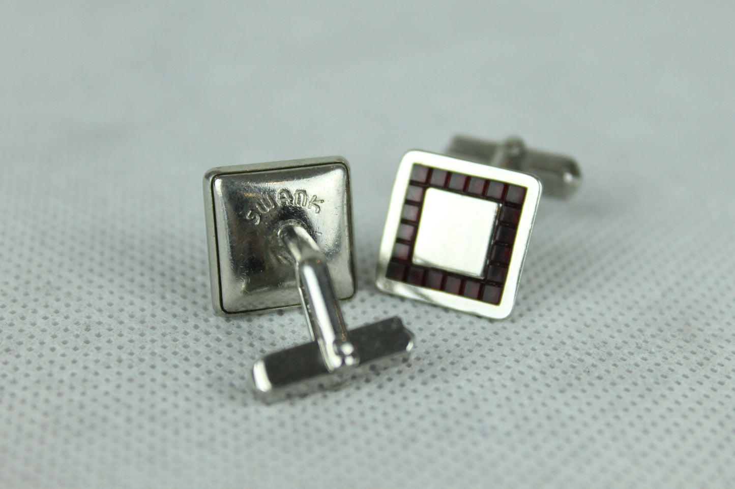 Vintage Swank Silver Red Inset Cuff Links