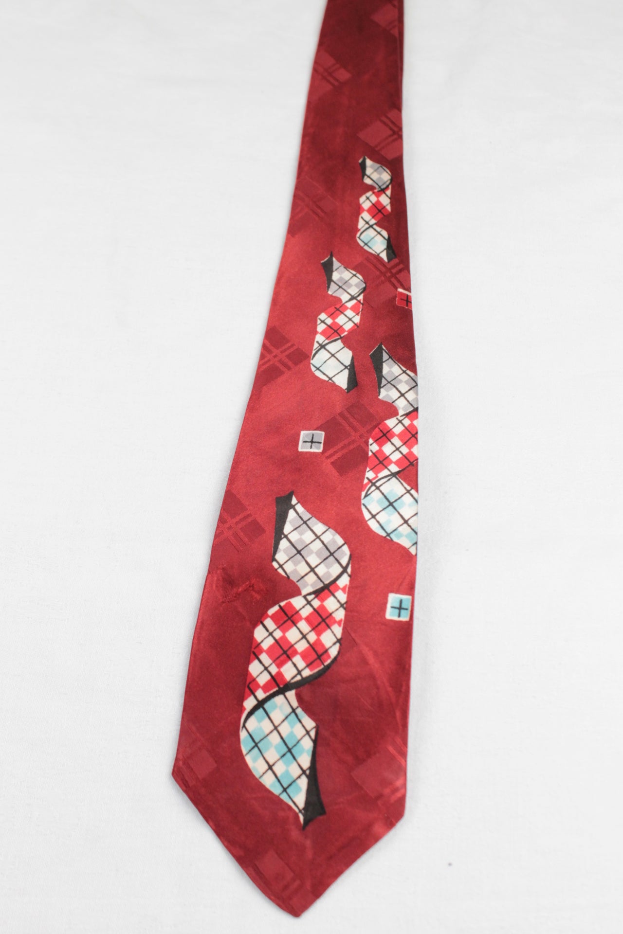 Vintage dark red blue grey pattern swing tie 1940s/50s