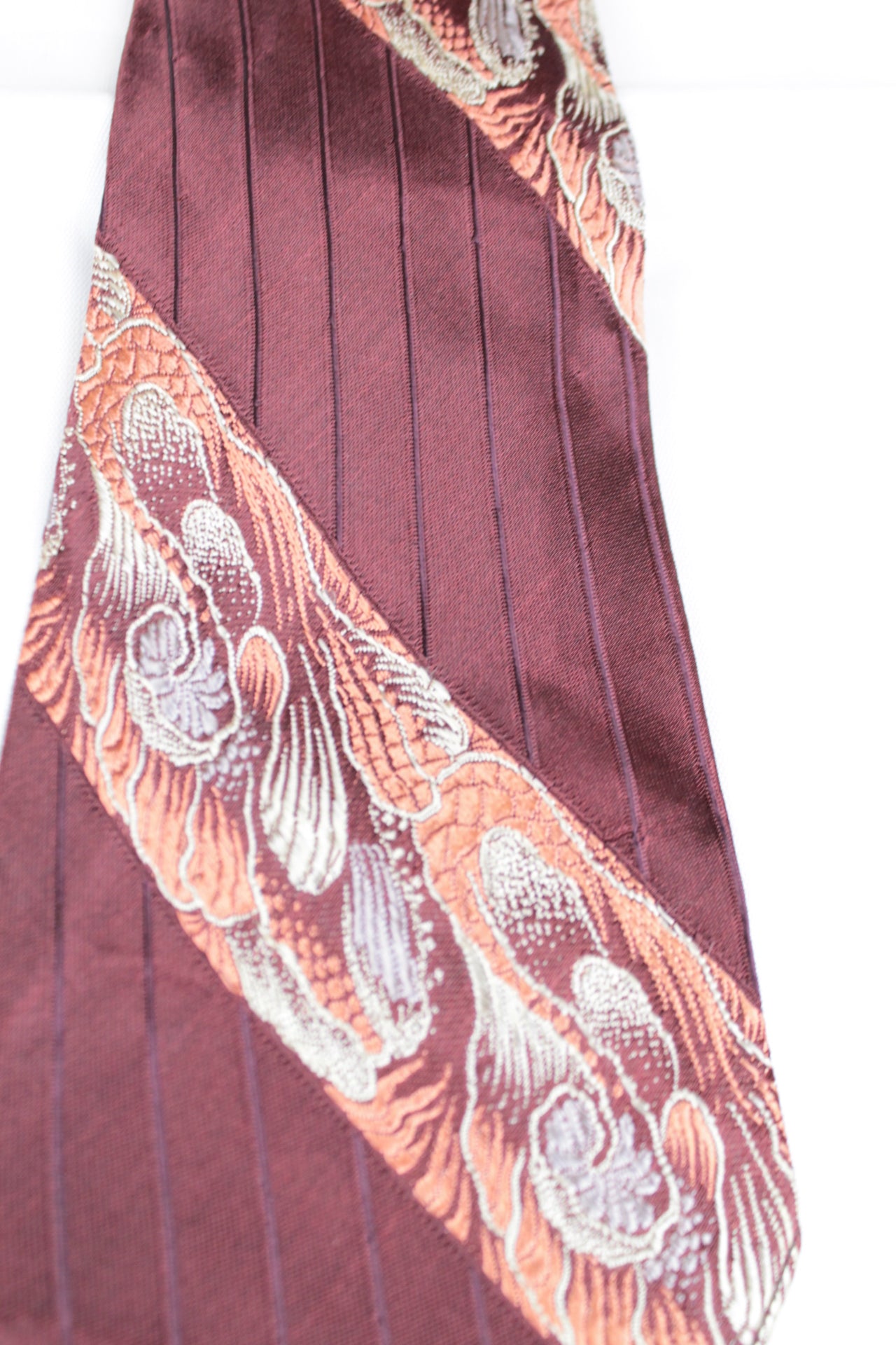 Vintage 1950s Pilgrim Cravats Brown embroidered pattern jacquard pin stripes Swing Tie