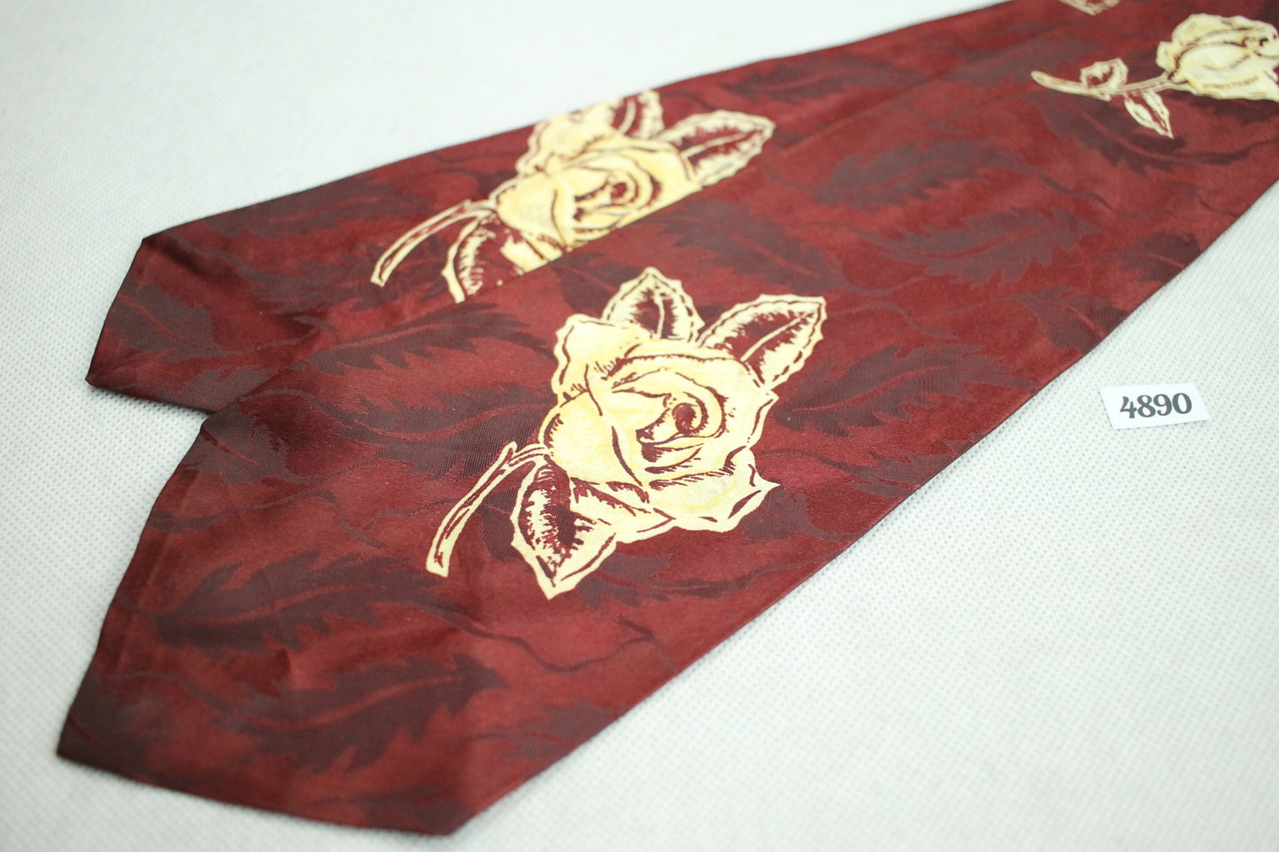 Vintage 1940s/50s Shops For Men Jacquard Burgundy Floral Swing Tie