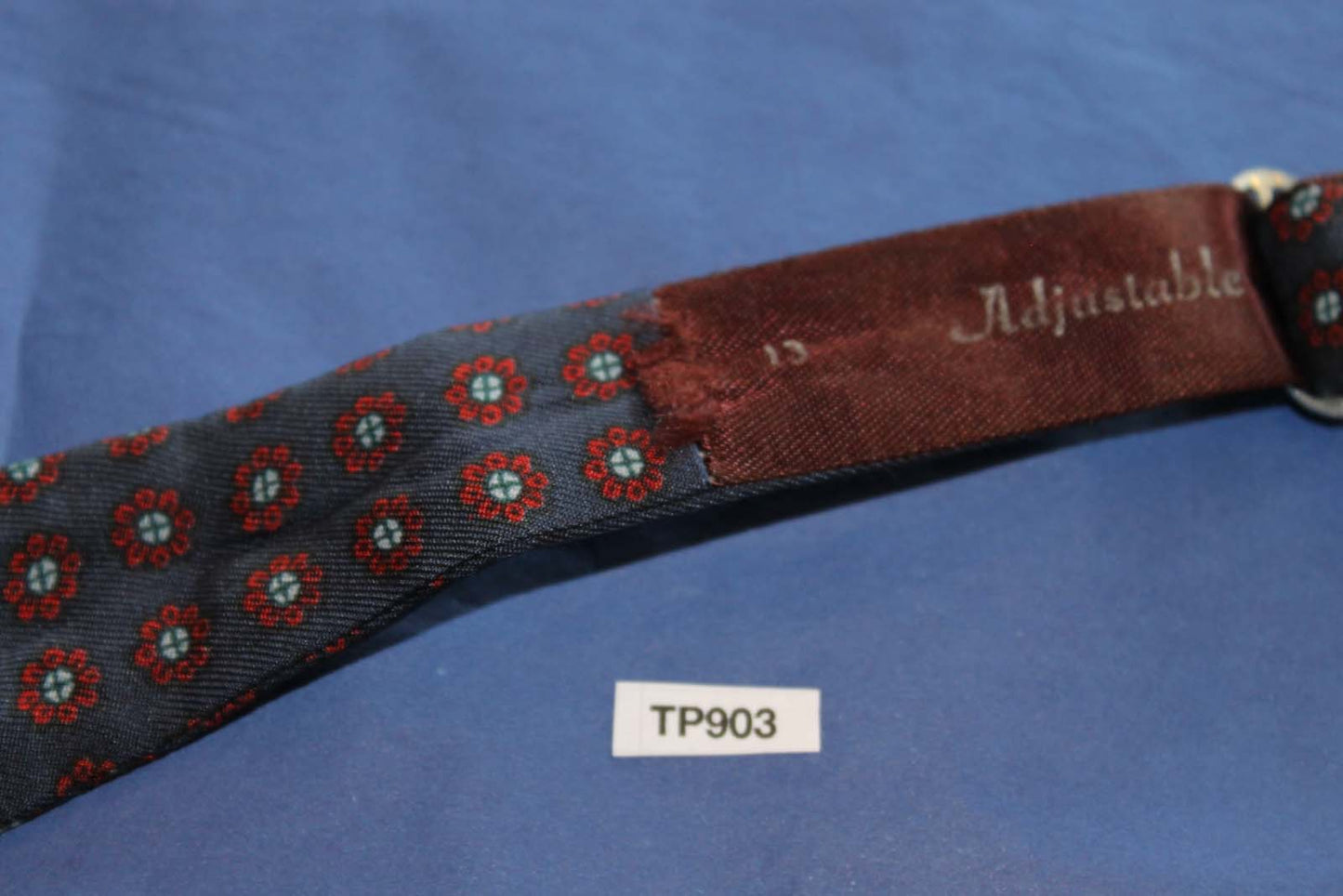 Vintage Hand Block English All Silk Self Tie Straight End Thistle Bow Tie Navy Burgundy Adjustable