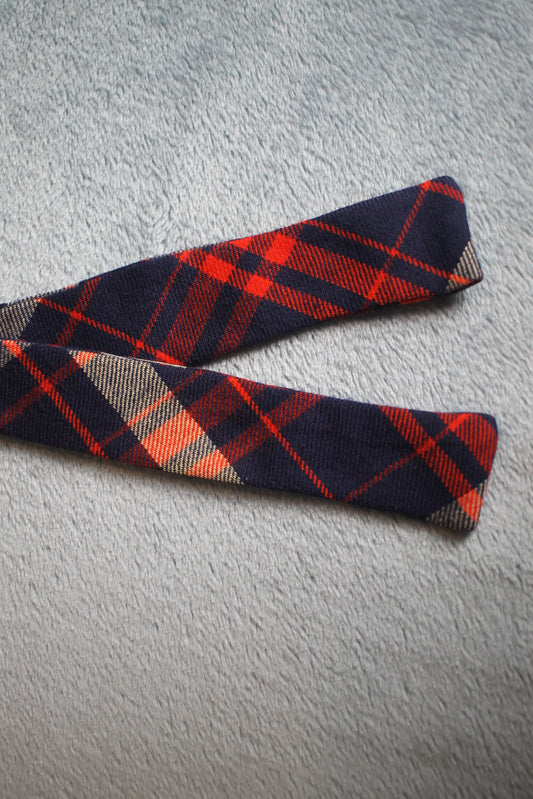 Vintage Spur self tie paddle end all wool red black blue tartan pattern bow tie adjustable