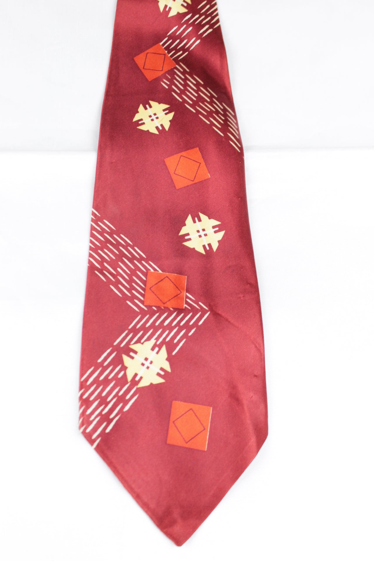 Vintage 1960s Crimson Red Cream Pattern Satin Swing Tie