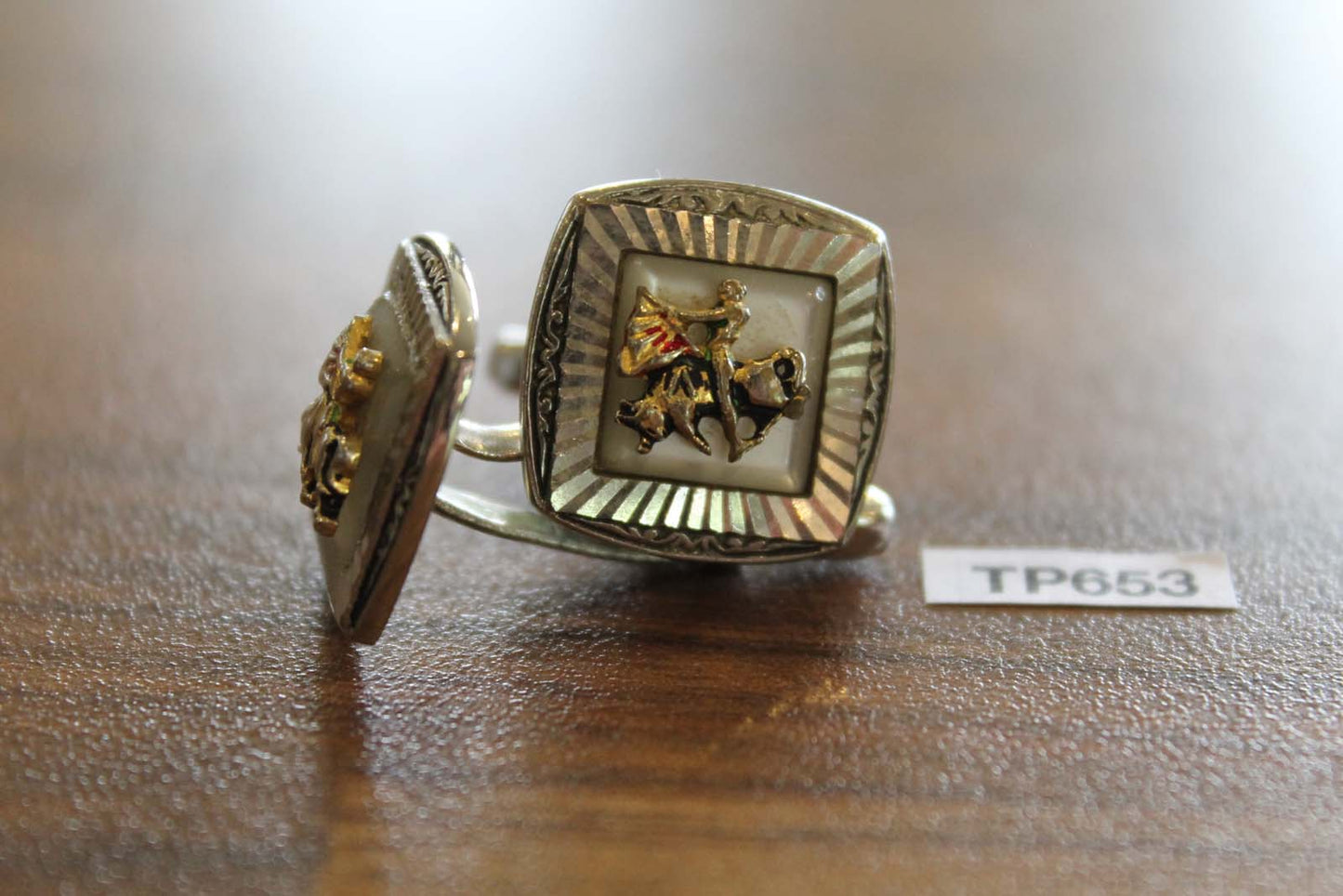 Vintage Silver & Gold Metal Cufflinks Bull fighter