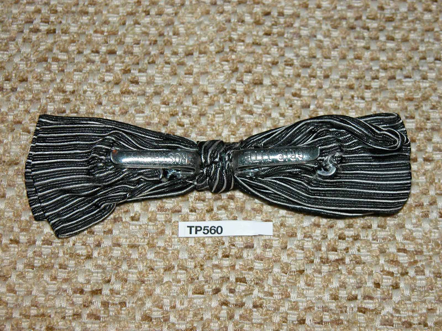 Vintage black white stripe clip on bow tie