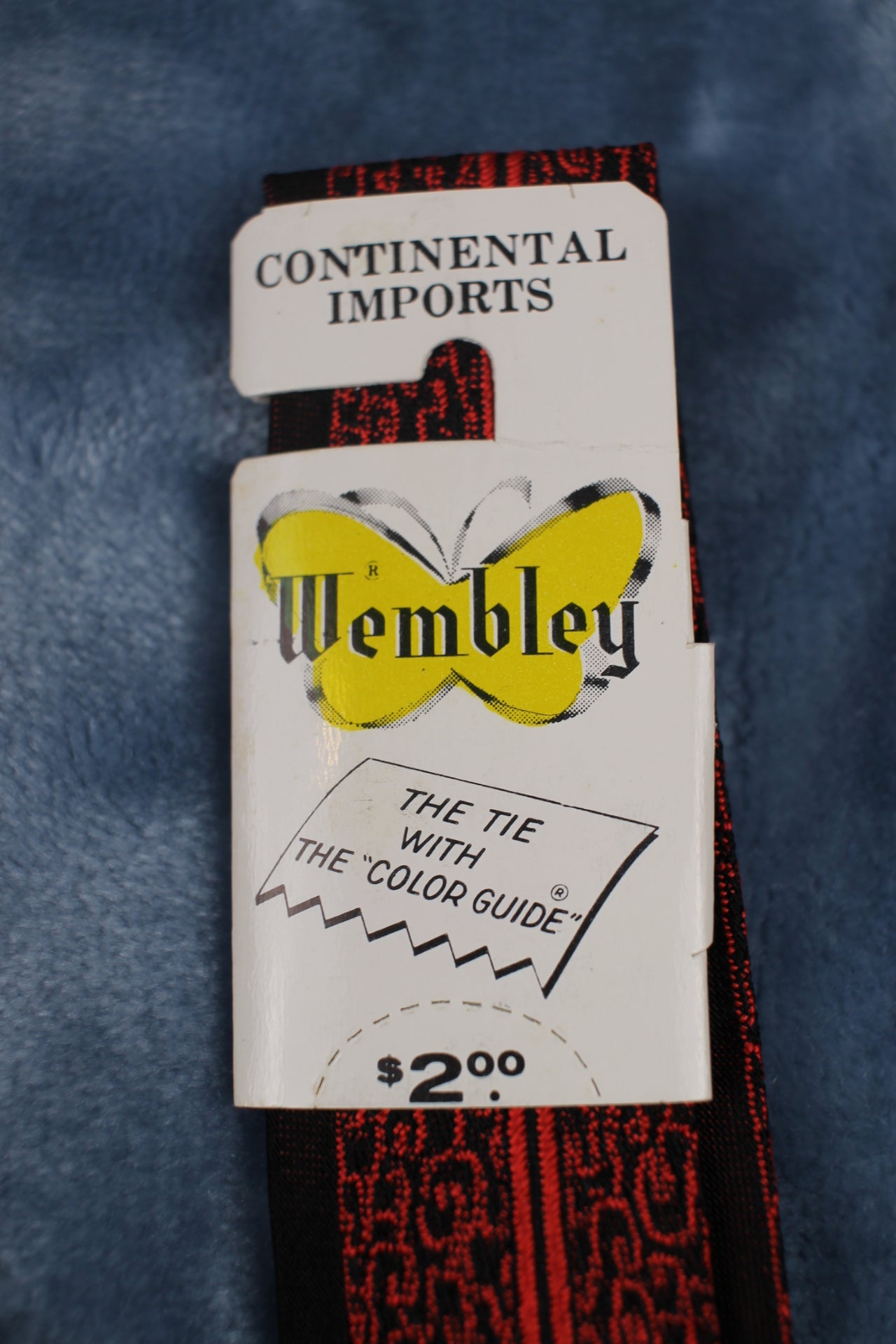 Vintage Wembley Red Black Pattern Skinny Tie with tags 1940s/50s
